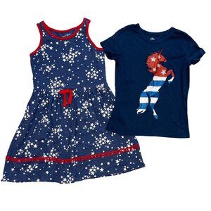 Cat & Jack Patriotic Dress and Shirt Girls Size M (7/8) July 4th Bundle Red Blue